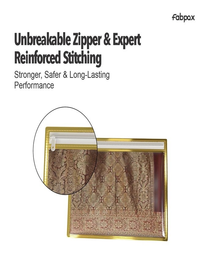 FabPax Saree Cover, Saree Cover for Gifting, Non-woven Single Saree Bags, Transparent Saree Covers With Zip, Saree Covers For Storage, Wardrobe Organiser, Size-36x42 cm (Golden, Set of 10) - Image 4